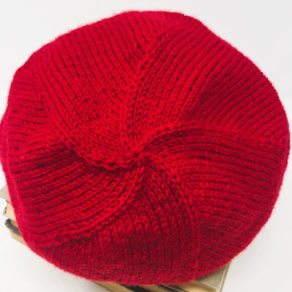 Handknitted Tomato Red Ribbed Edge Unisex Slouchy Hat - Picture 5 of 14